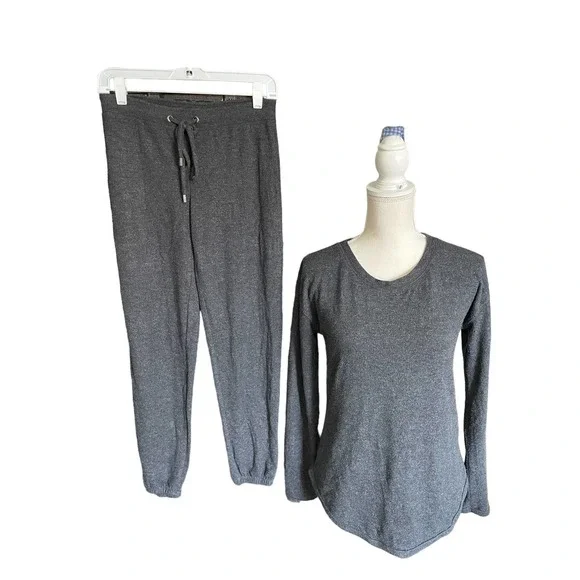 Felina Womens Loungewear Top Jogger Pant Pajamas Set Tapered Leg Size XS  Gray